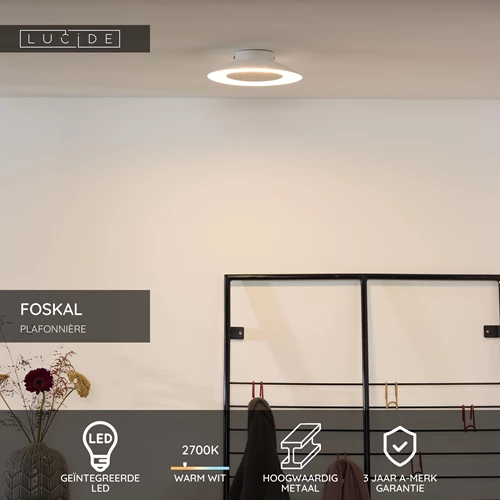 Lucide FOSKAL - Plafonnière - Ø 21,5 cm - LED - 1x6W 2700K - Wit - USP